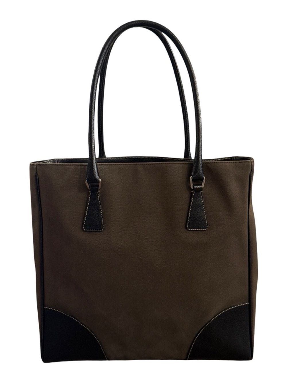 Prada Leather Tote Bag Brown Black Shoulder Bag Medium Everyday Luxury Handbag - Picture 4 of 17